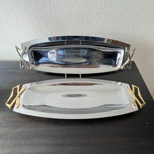 Set of 2 Oblong Kromex Chrome Serving Trays // Vintage 1960s // MCM Atomic